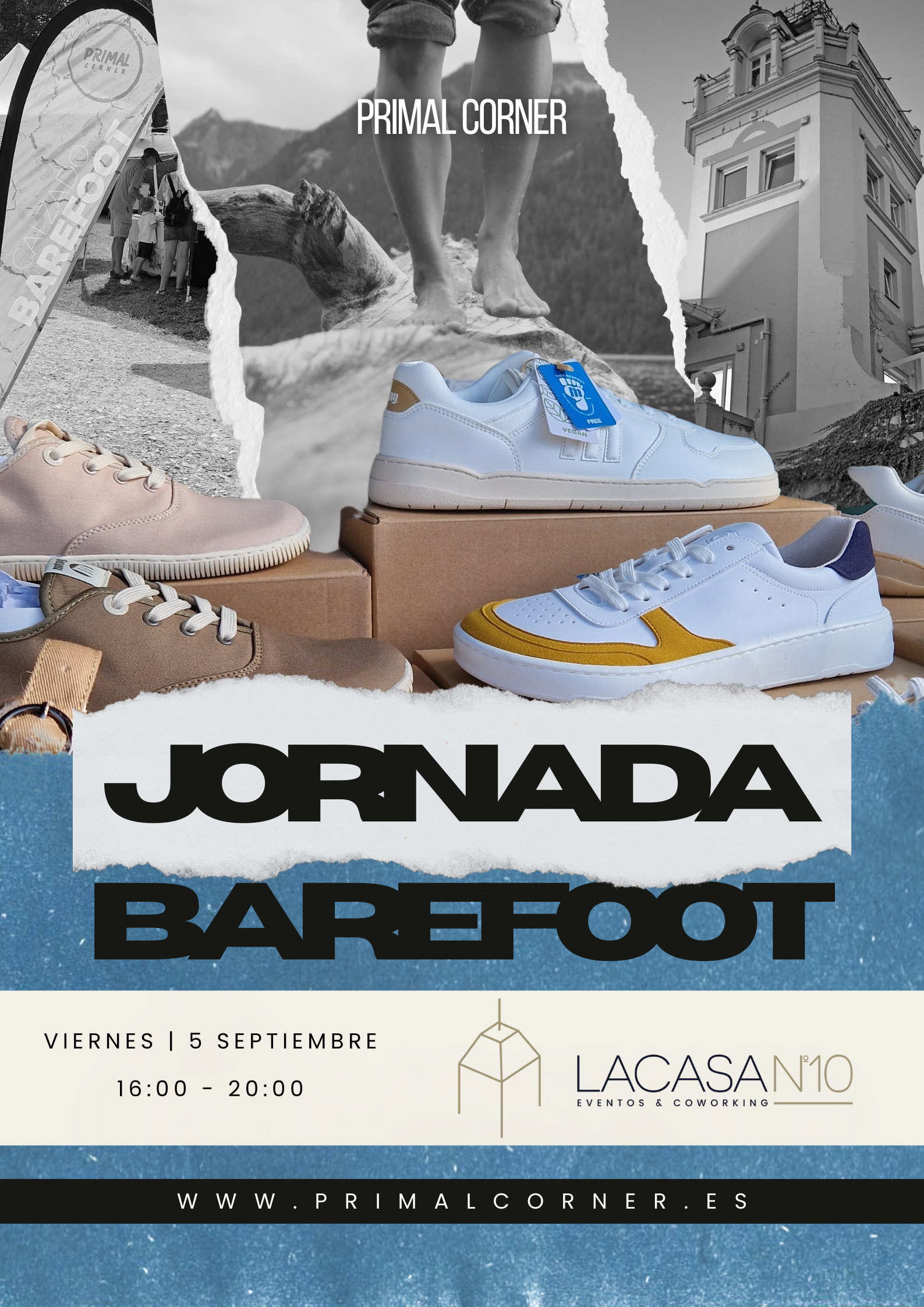 Cartel de la jornada barefoot en Cantabria con Primal Corner